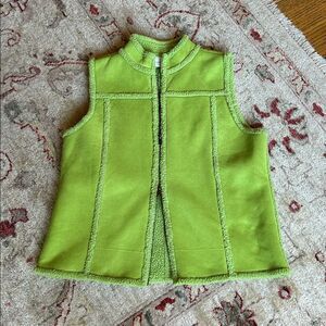 Liz Claiborne Bright Green Faux Suede Fleece Lined Textured Vest Size Medium
